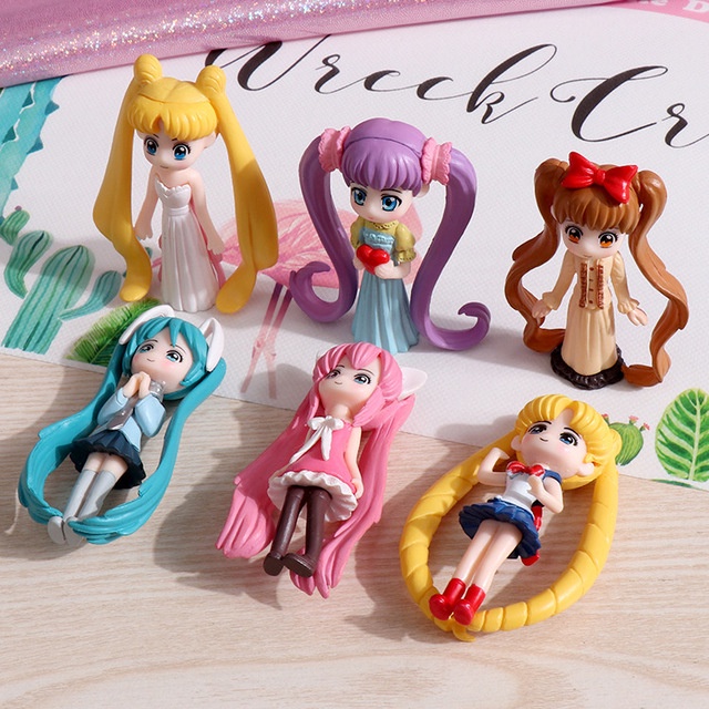 Mô Hình Tiểu Cảnh "6 Cô Gái Thủy Thủ Mặt Trăng Mini" Trang Trí Sen Đá, Sân Vườn/ Chậu Cây, DYI, Terrarium