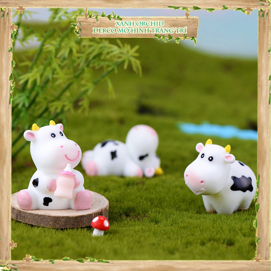 Mô Hình Tiểu Cảnh "Bò Sữa Cute Mini" Trang Trí Sen Đá, Sân Vườn/ Chậu Cây, DYI, Terrarium