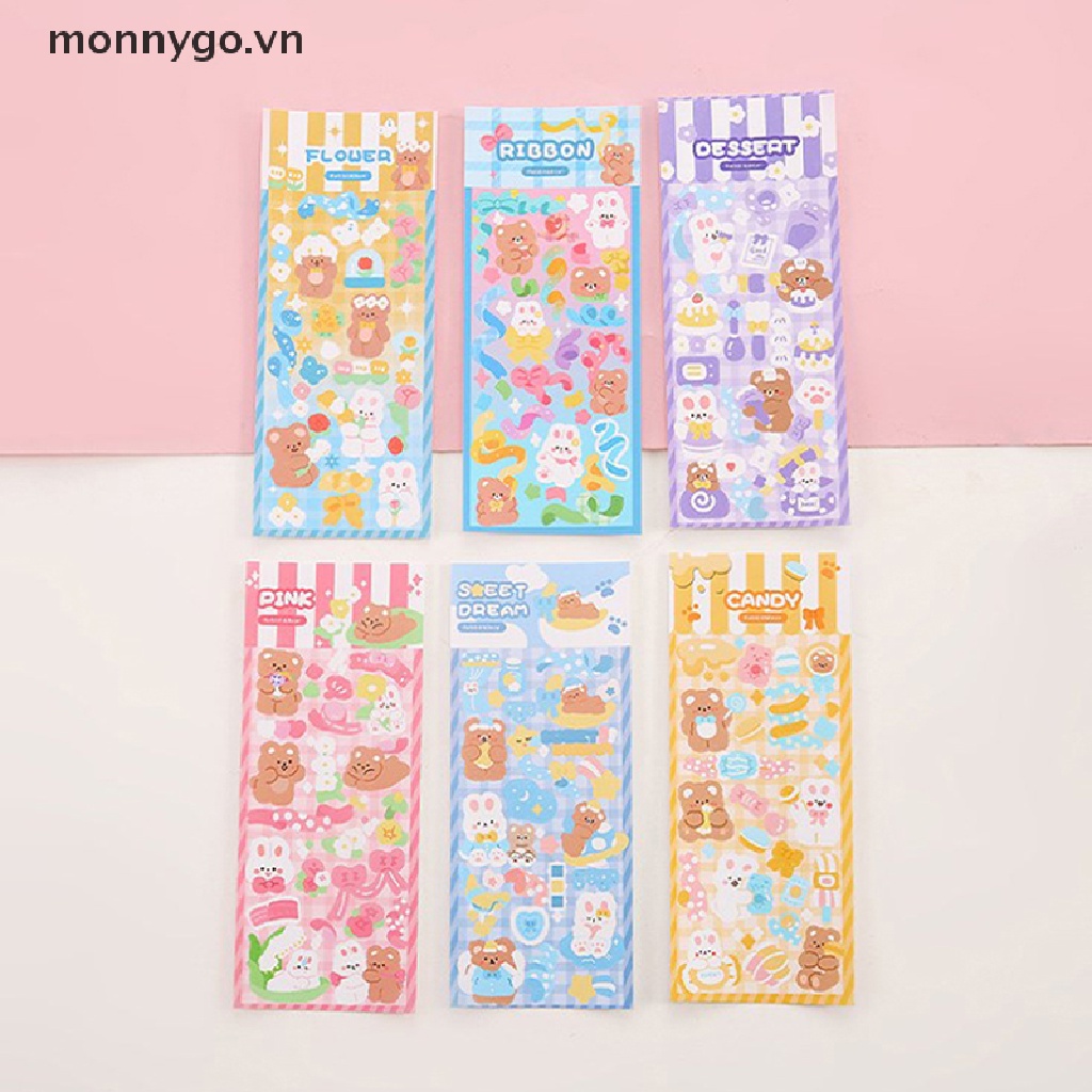 Set 6 Tấm Hình Dán Monogo Họa Tiết Hoạt Hình Dễ Thương Lấp Lánh Trang Trí Phong Cách Hàn Quốc