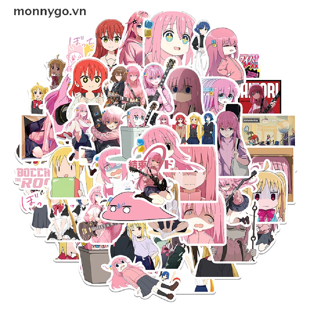 Monnygo 50 Chiếc BOCCHI Kawaii BOCCHI THE ROCK! Miếng Đề Can Dán Trang Trí Laptop Vali Ván Trượt / Điện Thoại Chống Thấm Nước DIY Hình Anime Cho Bé Gái