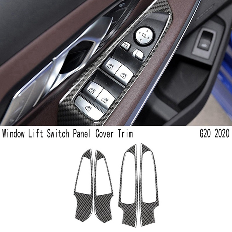Set 4 Miếng Dán Bảng Điều Khiển Cửa Sổ Bằng Sợi Carbon Cho BMW 3 Series G20 2020
