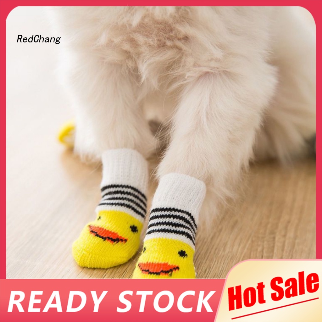 Set 4 Đôi Tất Dày Thoáng Khí Họa Tiết Chân Mèo Hoạt Hình Dễ Thương Cho Thú Cưng