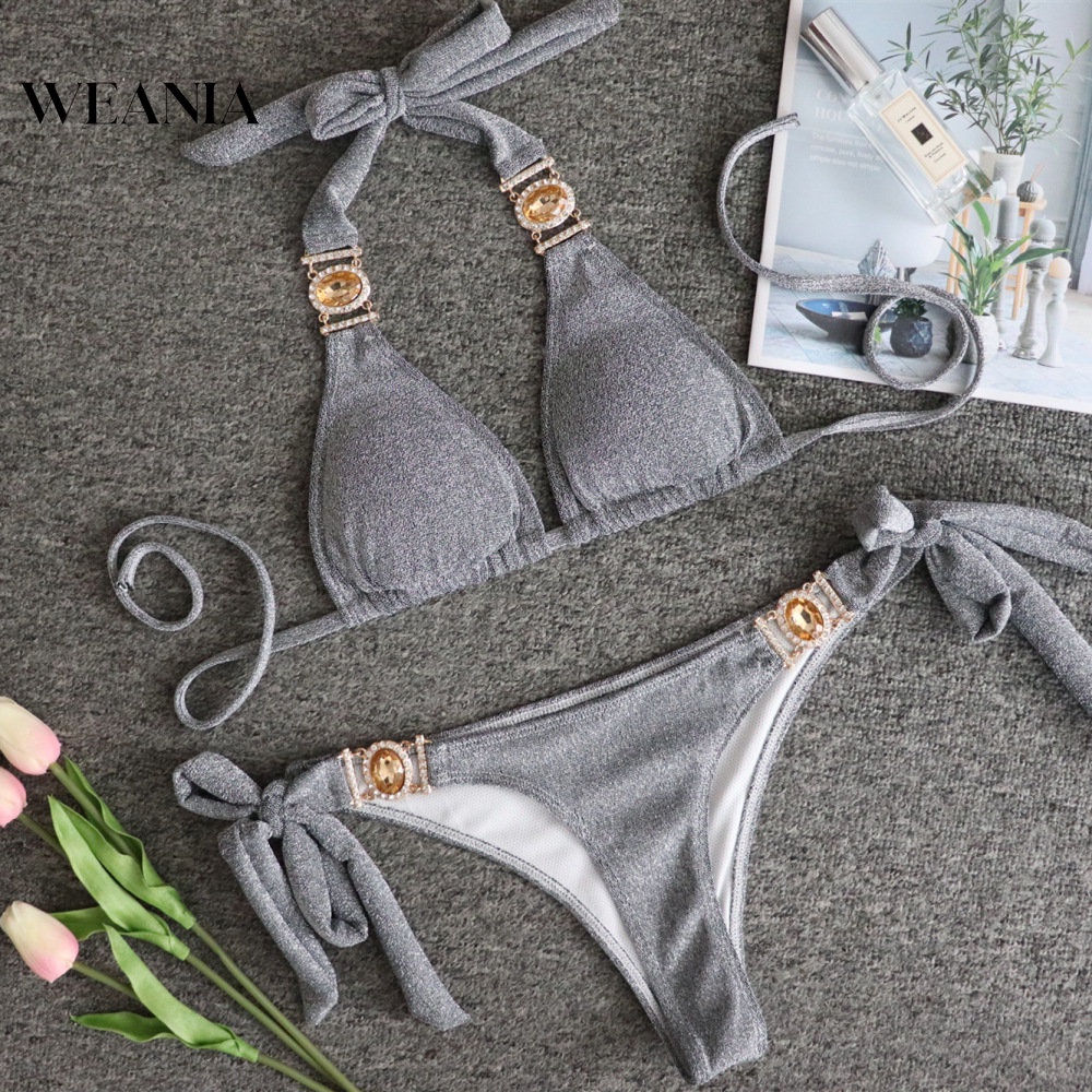 Weania Bộ Bikini Dây Đeo Đá Lấp Lánh Thanh Lịch Gợi Cảm Cho Nữ