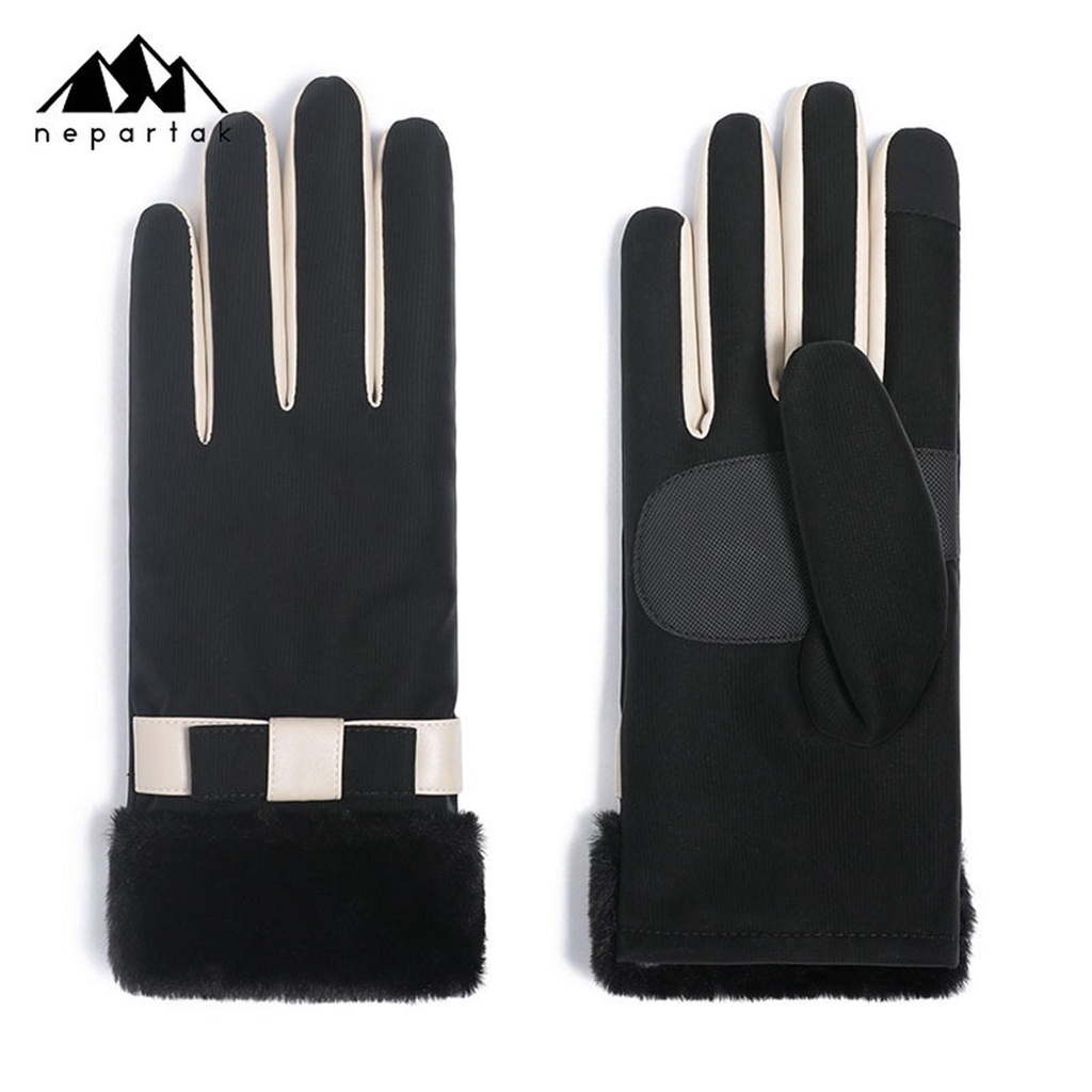 Găng Tay Đi Tuyết Viền Lông Thỏ Giả Mềm Mại Dày Dặn Ấm Áp Chống Trượt Thời Tiết Lạnh Cho Nữ