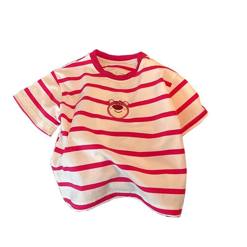Áo Thun Tay Ngắn Thêu Hình Gấu 90-140CM Thời Trang Mùa Hè Cho Bé Gái