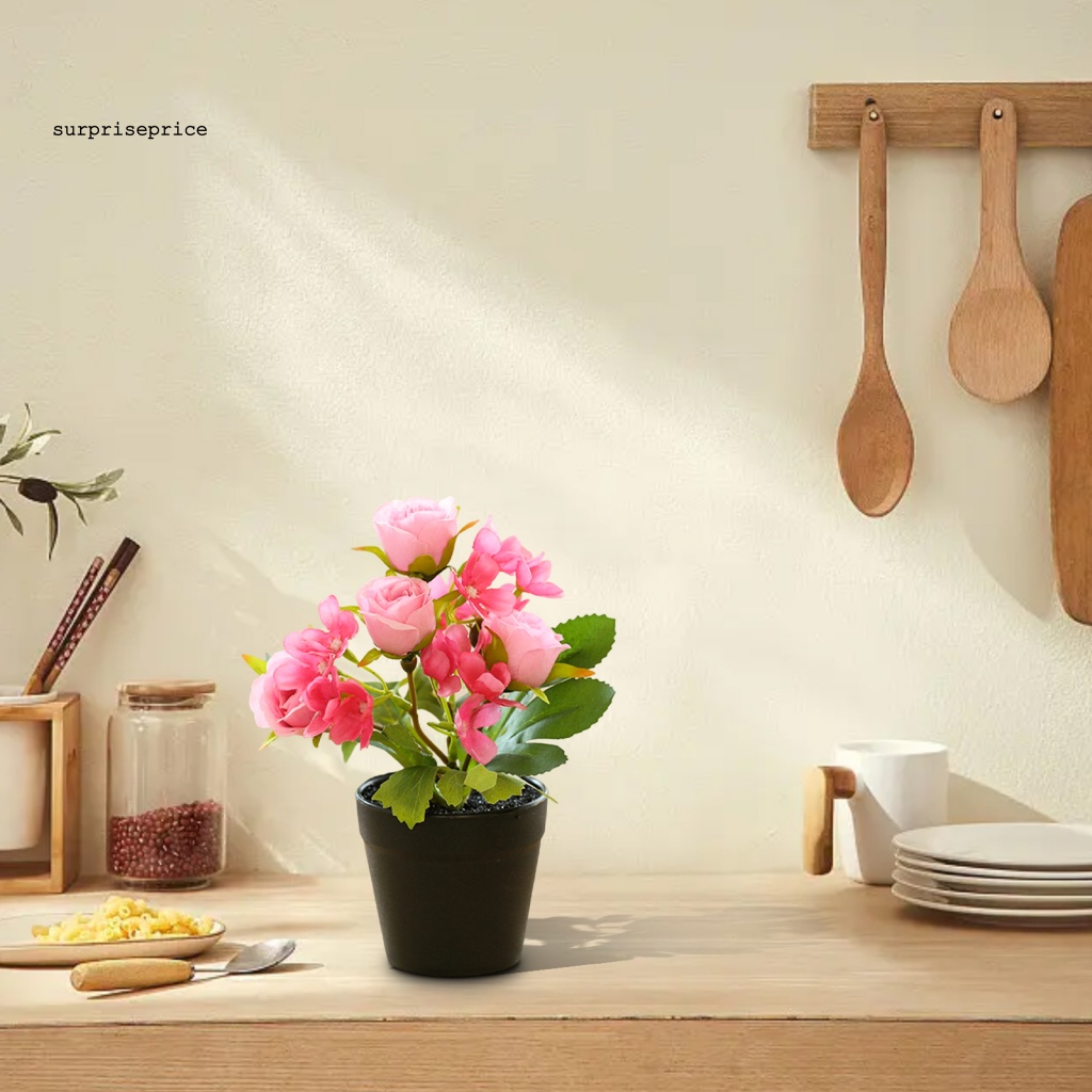 Chậu Hoa Hồng Nhân Tạo Màu Sắc Tươi Tắn Không Phai Màu Chống Trộm Trang Trí Nhà Cửa