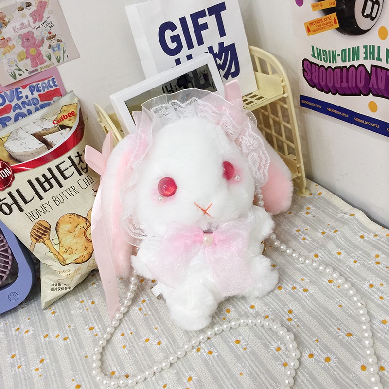 Túi Đeo Chéo Hình Thỏ Nhồi Bông Dễ Thương Phong Cách Lolita Nhật Bản
