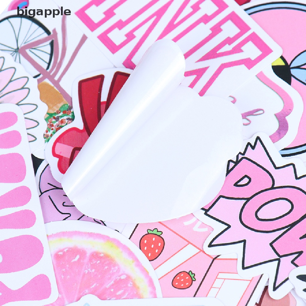 Bộ 50 Đề Can Họa Tiết Hoạt Hình Cô Gái Màu Hồng Dùng Để Trang Trí Vali / Laptop / Xe Đạp