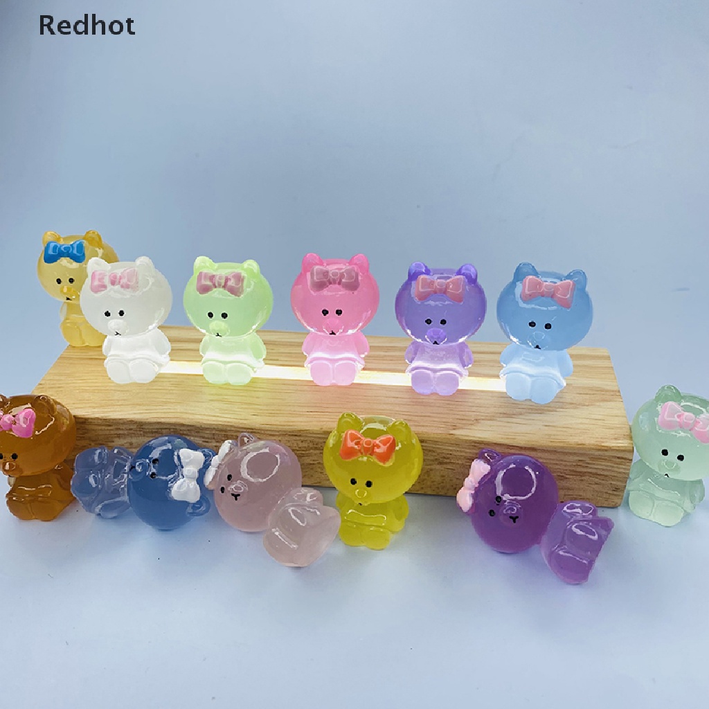 &lt; Redhot &gt; Bộ 2 Búp Bê Gấu Hoạt Hình Mini Bằng Nhựa Resin Phát Sáng Trang Trí Nhà Cửa / Xe Hơi