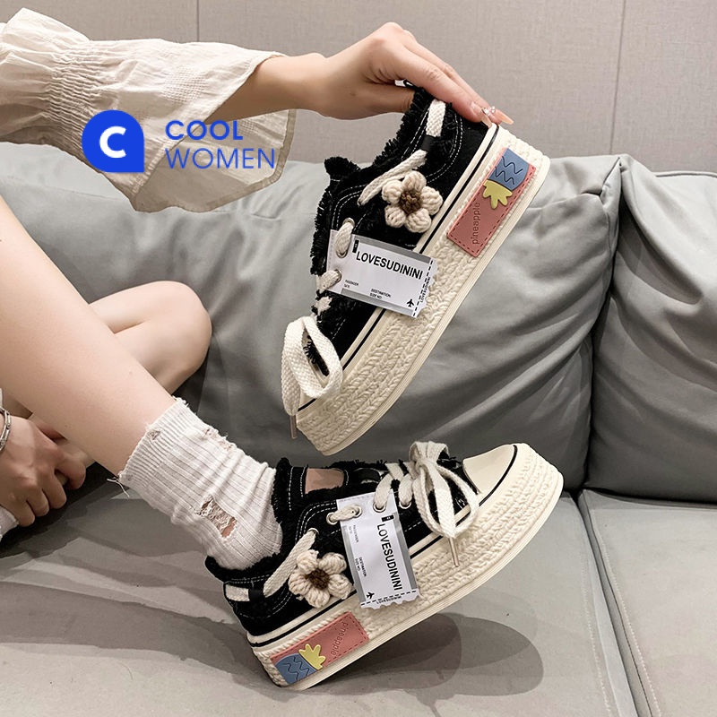 Giày Vải Canvas Đế Dày Tăng Chiều Cao Thoáng Khí Phong Cách Mới 2023 Cho Nữ