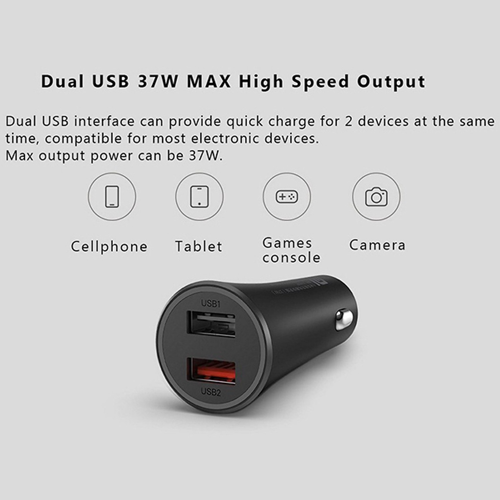 Tẩu sạc nhanh 2 cổng cho điện thoại trên Ô tô/Xe hơi XIAOMI Mi 37W Dual-Port Car Charger Black GDS4147GL - Hàng Chính Hã