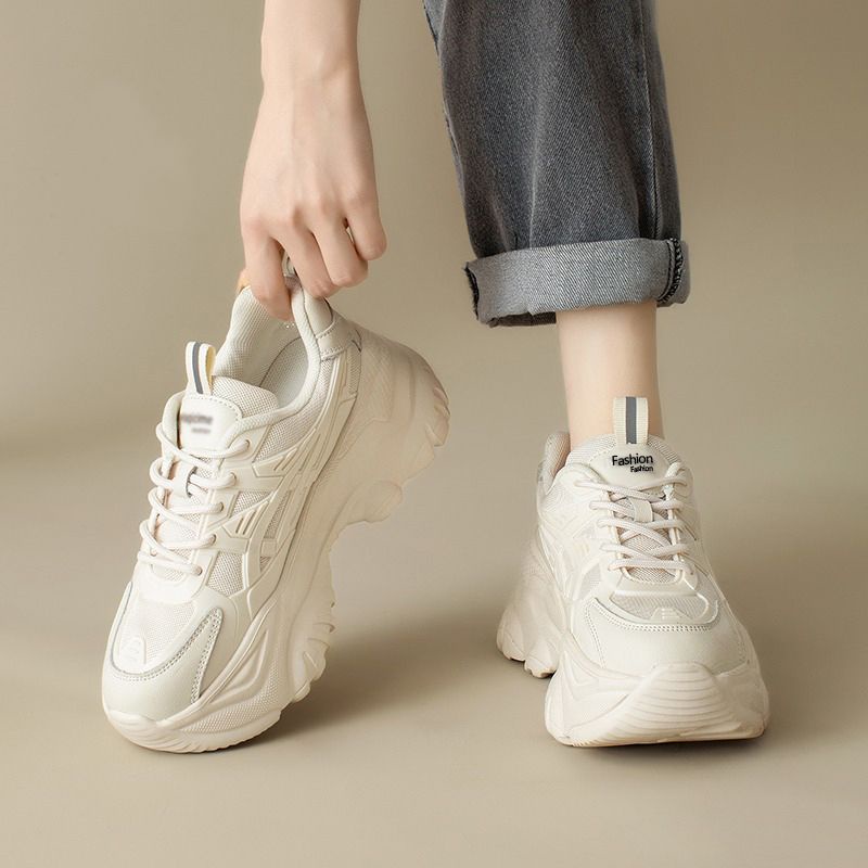 Giày Thể Thao Đế Dày Tăng Chiều Cao Chống Trượt Thoáng Khí Trọng Lượng Nhẹ Thoải Mái Màu Trắng Thời Trang Mùa Hè Cho