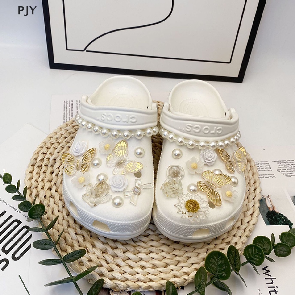 Pjy Set Khóa Giày Ba Chiều Hình Bướm Lá Vàng Có Thể Tháo Rời Diy PJ