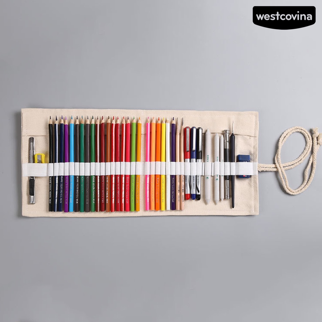 [COD]♪Túi Đựng Bút Dạng Cuộn 12 / 24 / 36 / 48 / 72 Lỗ Bằng Vải Canvas In Họa Tiết Hoa Hồng Sức Chứa Lớn