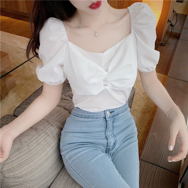 Áo Voan Cổ Vuông Thời Trang Pháp Dành Cho Nữ