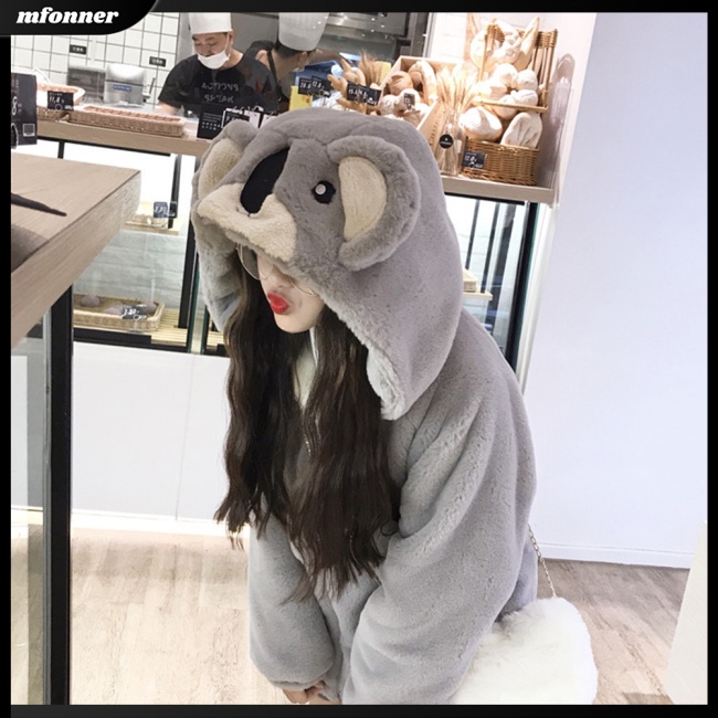 Áo Khoác Bông Dày Dặn Giữ Ấm Tai Thỏ Dễ Thương Cho Nữ