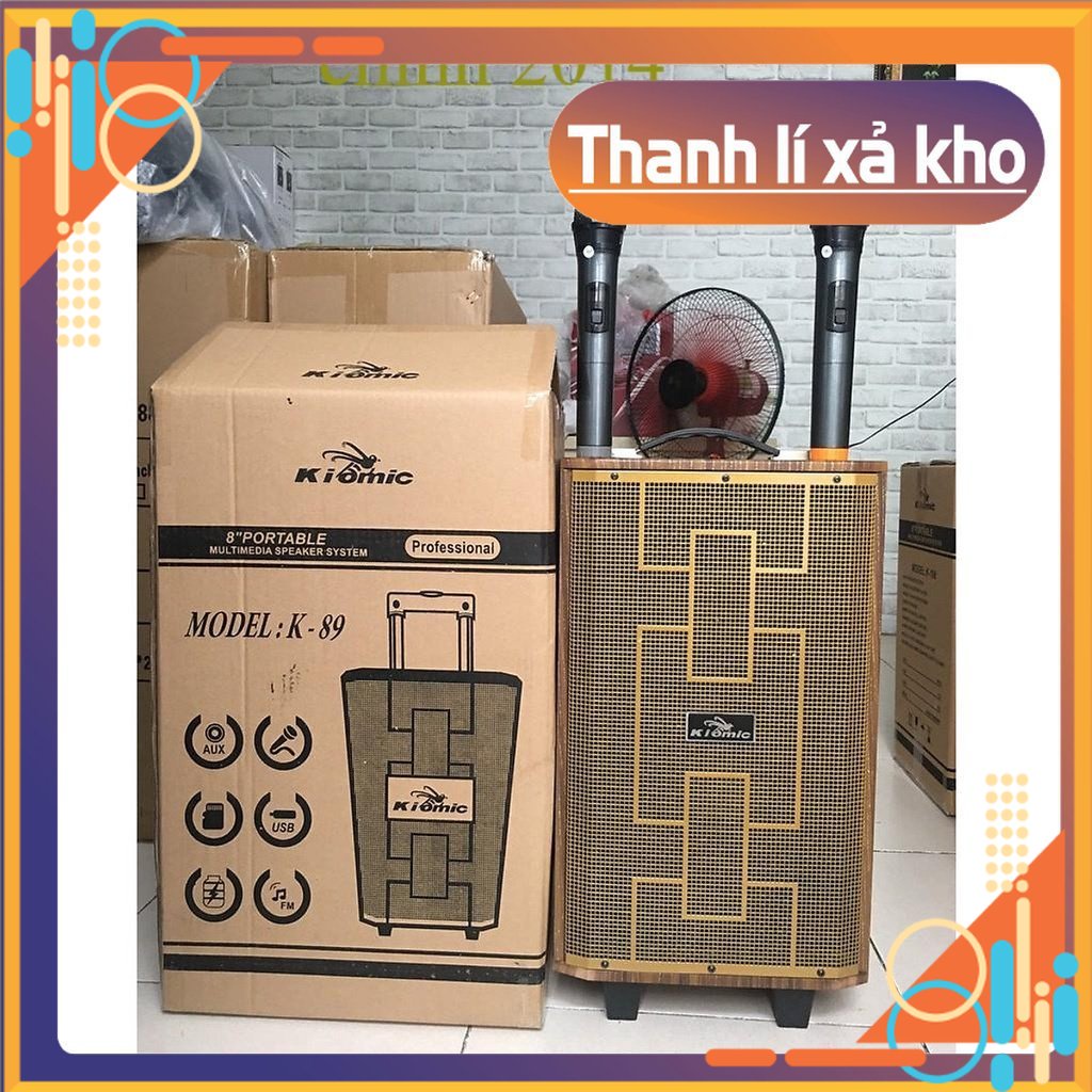 Loa Vali Kéo Di Động Tặng Kèm 2 Micro Không Dây Karaoke Bluetooth K89 Âm Thanh Siêu Đỉnh 300W- giam mạnh 20k