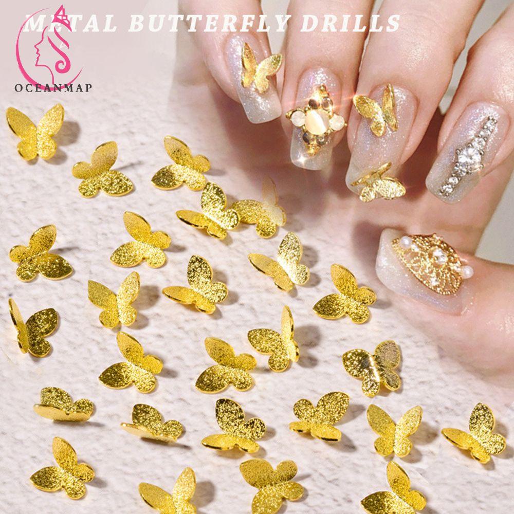 Hạt Kim Loại Hình Bướm Lấp Lánh Phụ Kiện Trang Trí Móng Tay