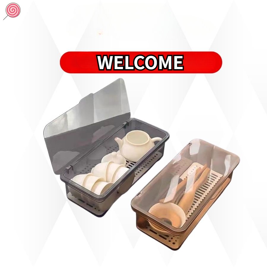 Hộp đựng thìa dĩa có nắp đậy, hộp đựng đồ dùng đa năng đựng khẩu trang,cọ trang điểm chống bụi thoát nước hiệu quả HSU