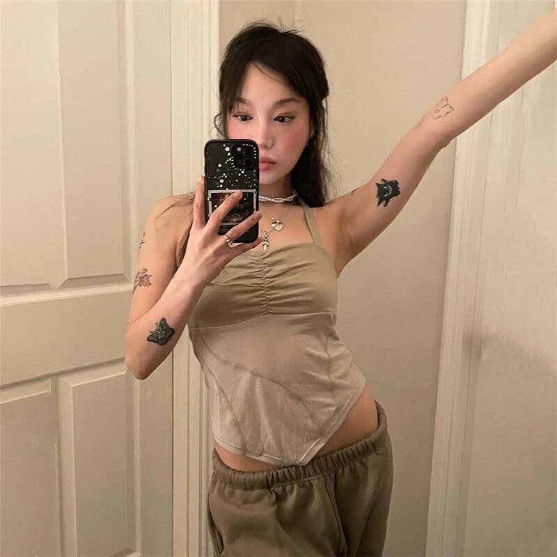 Kliou Áo Crop Top Hai Dây Màu Trơn Phong Cách Retro Gợi Cảm Hàng Mới 2023