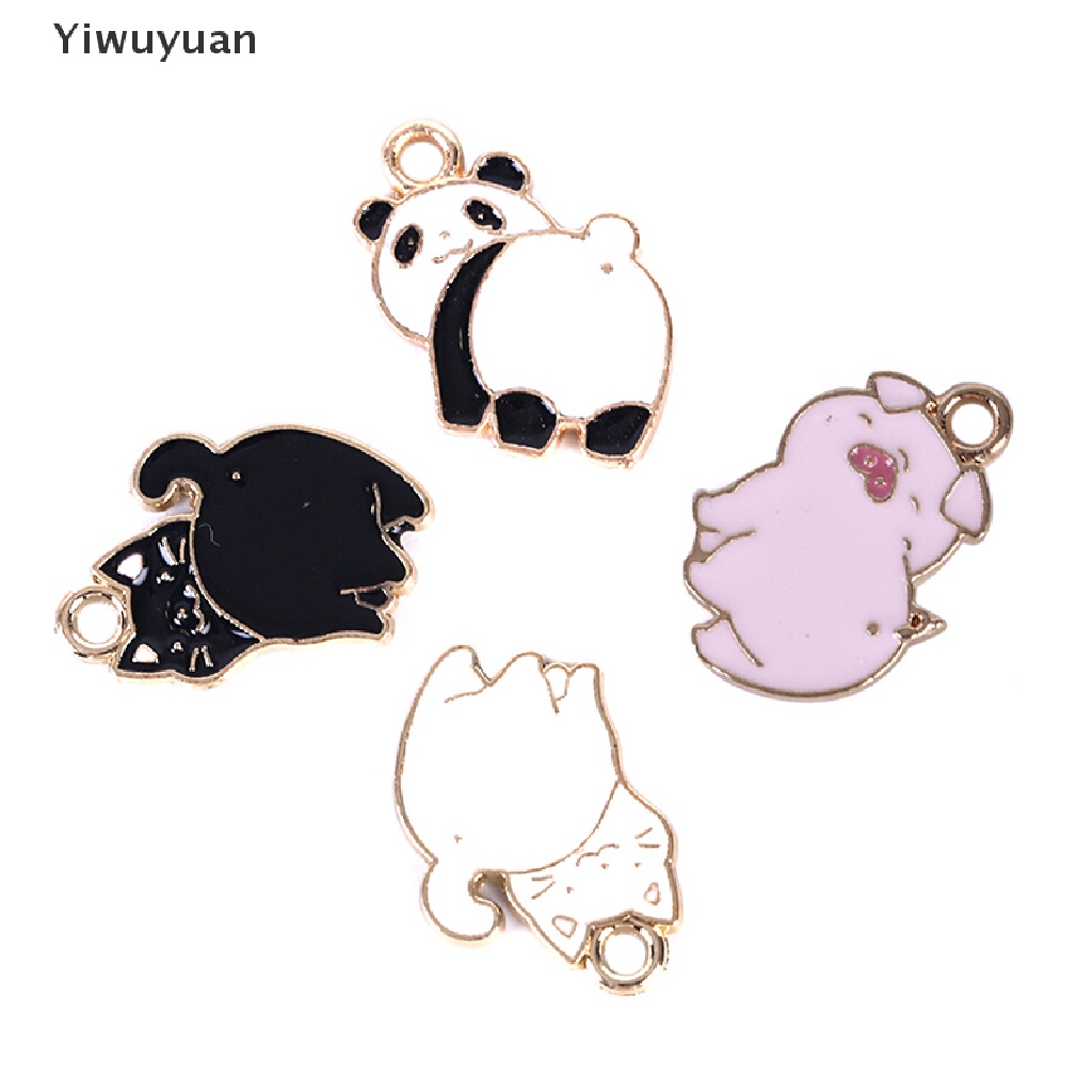 < Yiwuyuan > Set 10 Mặt Dây Chuyền Hợp Kim Tráng Men Hình Lợn / Mèo / Gấu Trúc / Ch Làm Đồ Trang Sức Thủ