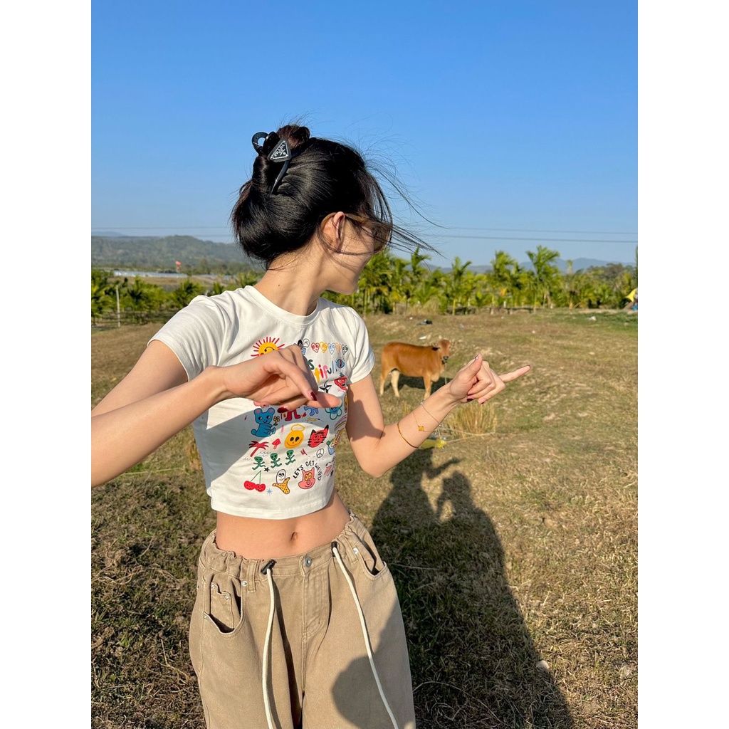 Áo Thun Tay Ngắn In Họa Tiết Hoạt Hình Thời Trang Mùa Hè 2023 Cho Nữ