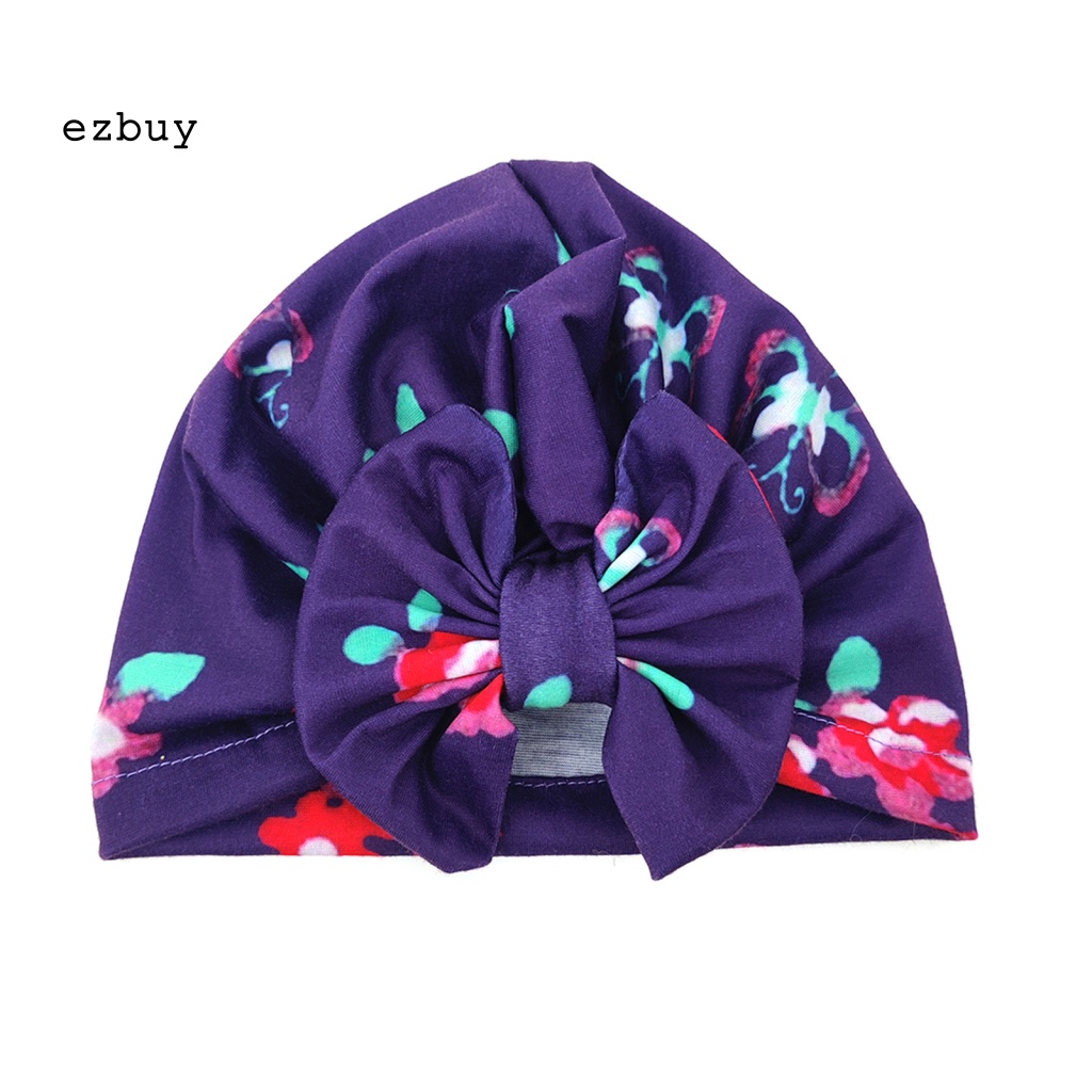Mũ Vải Co Giãn Thoáng Khí Thắt Nơ In Hoa Dành Cho Bé