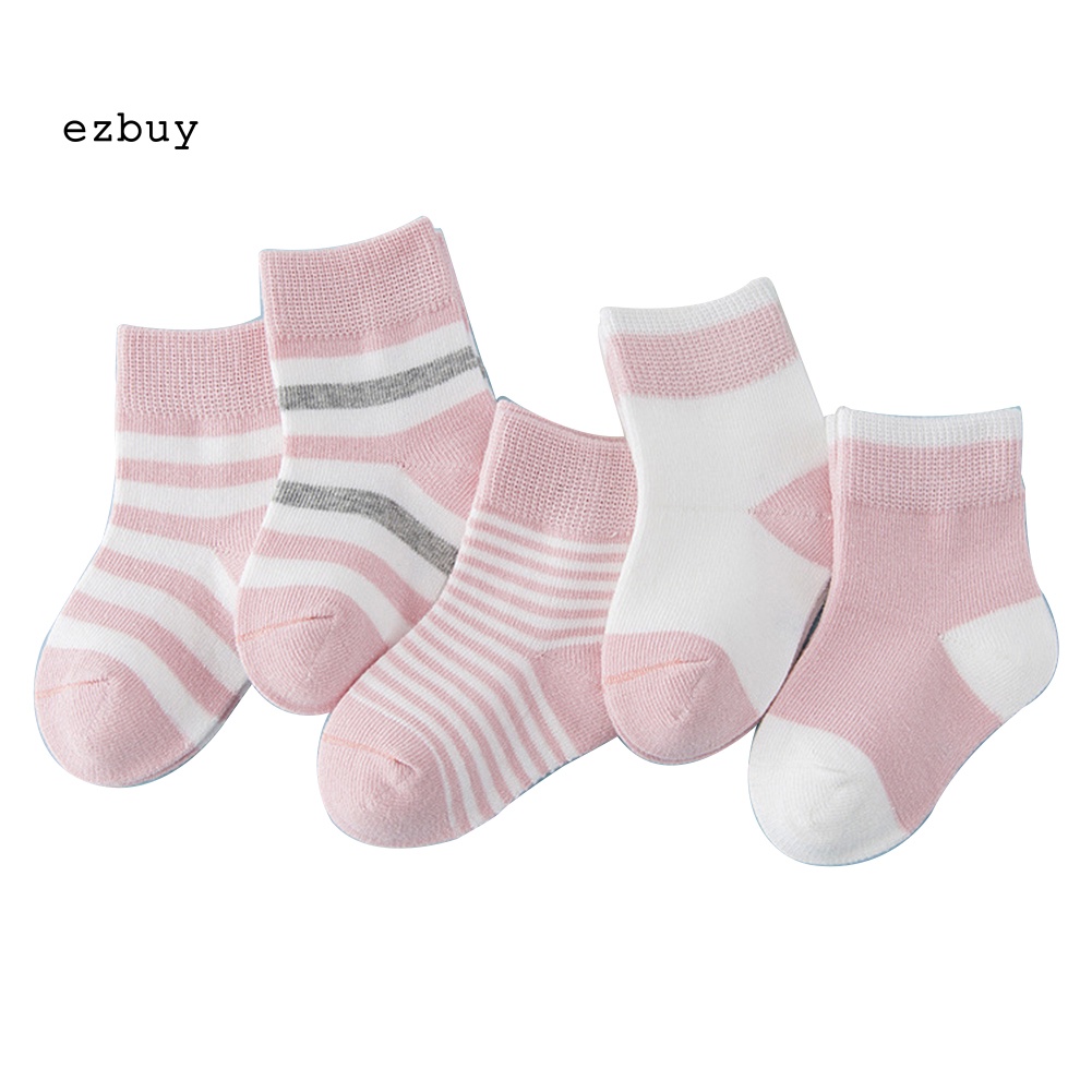 Set 5 Đôi Vớ Cotton Mềm Mại Thoáng Khí Chống Trượt Kẻ Sọc Dành Cho Bé Trai Gái