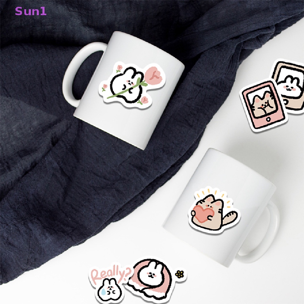 Set 60 Nhãn Dán Hoạt Hình Mèo Thỏ Đáng Yêu Trang Trí Sổ Tay DIY