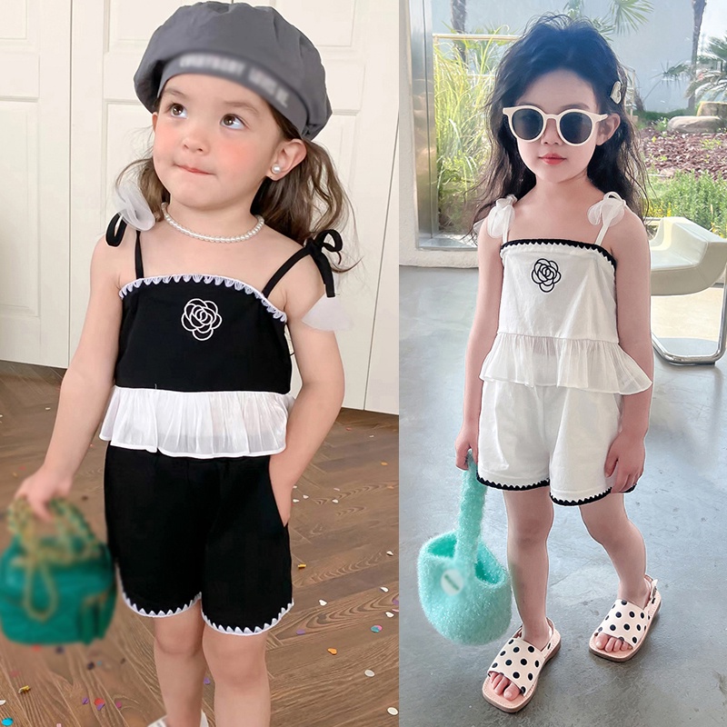 Khung Treo Đồ Dùng Em Bé Tiện Dụng Chất Lượng Cao❤Bộ Áo Croptop Hai Dây In Họa Tiết Hoa + Quần Ống Rộng Lưng Thun Thời Trang Mùa Hè Hàn Quốc Cho Nữ