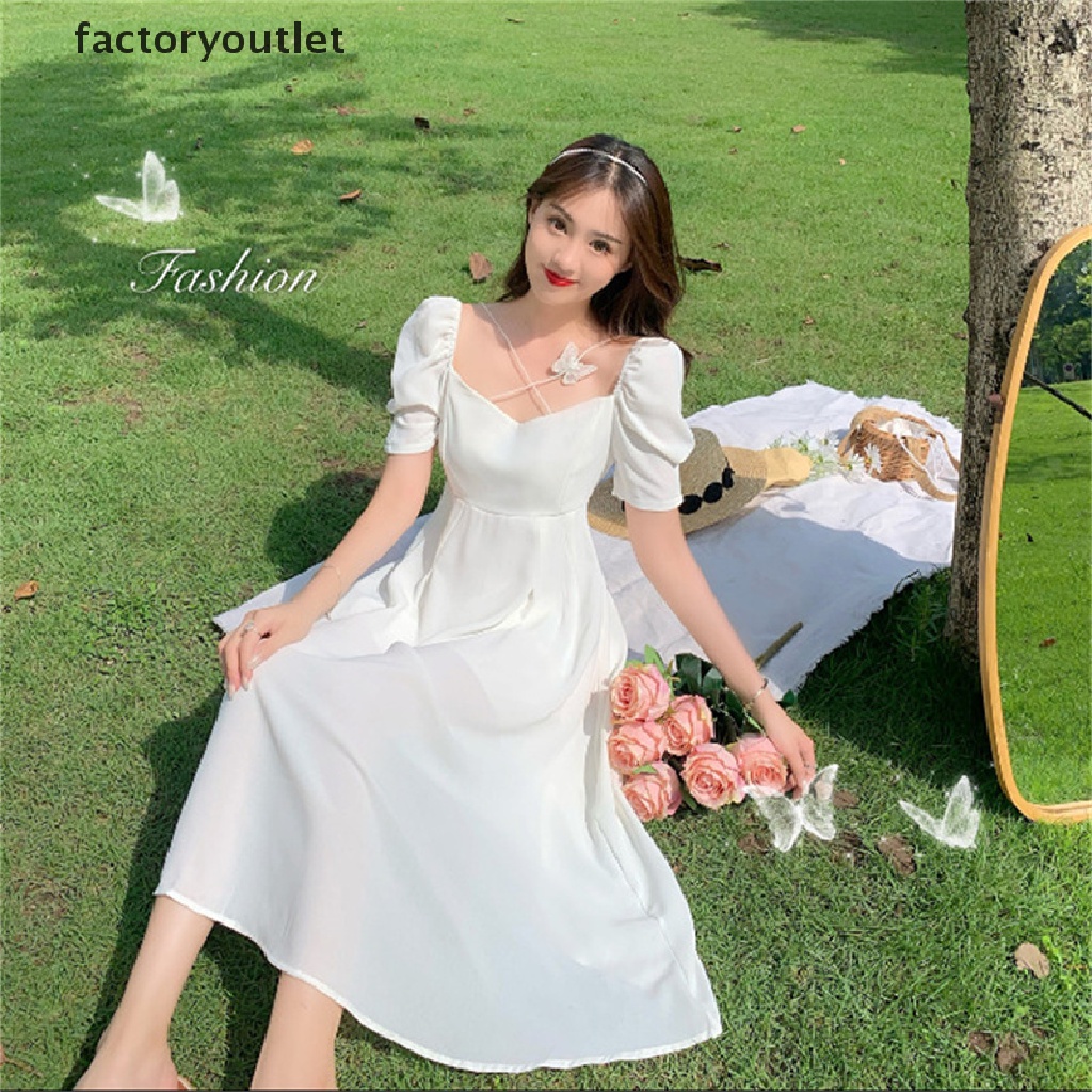 Nhà Máy Sản Xuất Mới Đầm Dáng Ôm Tay Phồng Màu Trắng Trơn Hình Bướm Cổ Đứng Cho Nữ QWD
