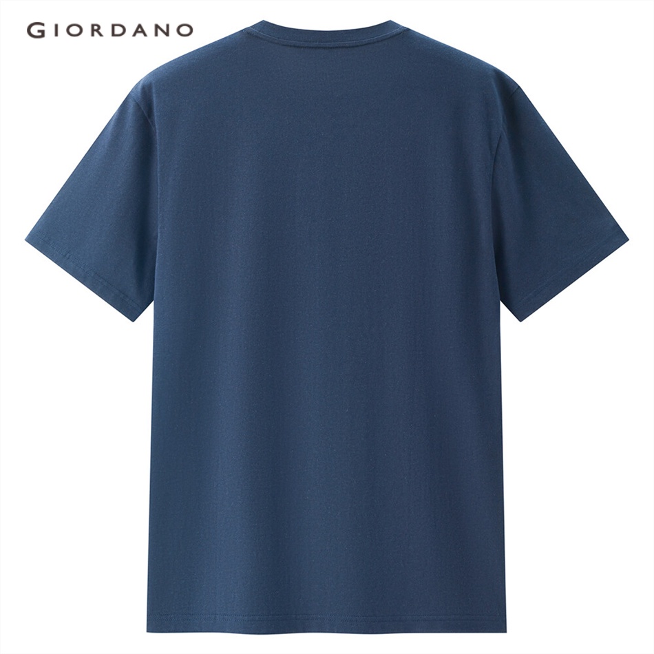 Áo thun cotton GIORDANO 13023203 tay ngắn cổ tròn thêu họa tiết cho nam