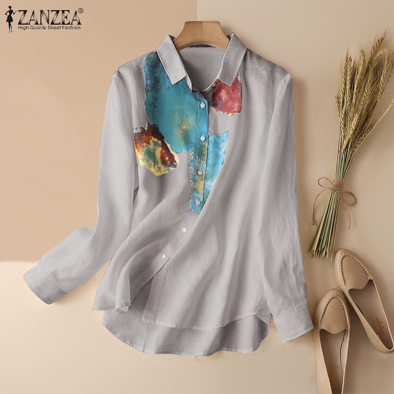 Áo sơ mi nữ ZANZEA dài tay in họa tiết thời trang Hàn Quốc
