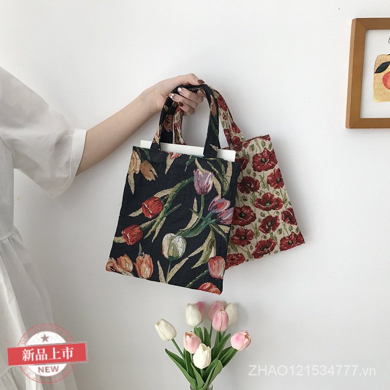 Túi Xách Vải Jacquard Nhỏ Thêu Họa Tiết Phong Cách Hàn Quốc Cổ Điển Dễ Phối Đồ Hàng Ngày Dành Cho Bạn Nữ