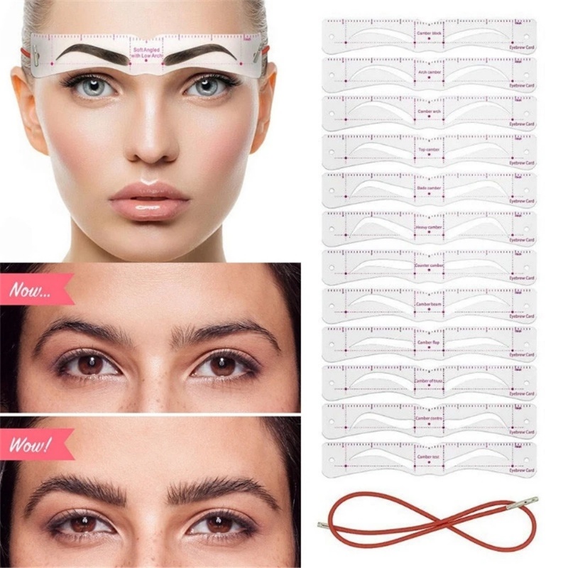 Bộ 12 Thẻ Khuôn Hỗ Trợ Vẽ Lông Mày Tái Sử Dụng Linh Hoạt Kèm Dây Đeo