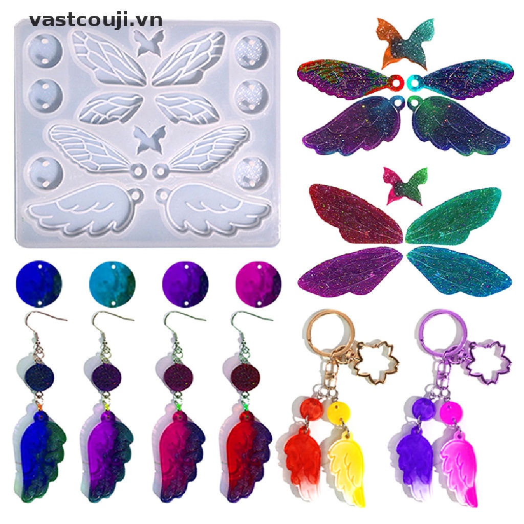 Khuôn Silicon Làm Mặt Dây Chuyền / Móc Khóa Hình Bướm / Lông Vũ Bằng Resin DIY