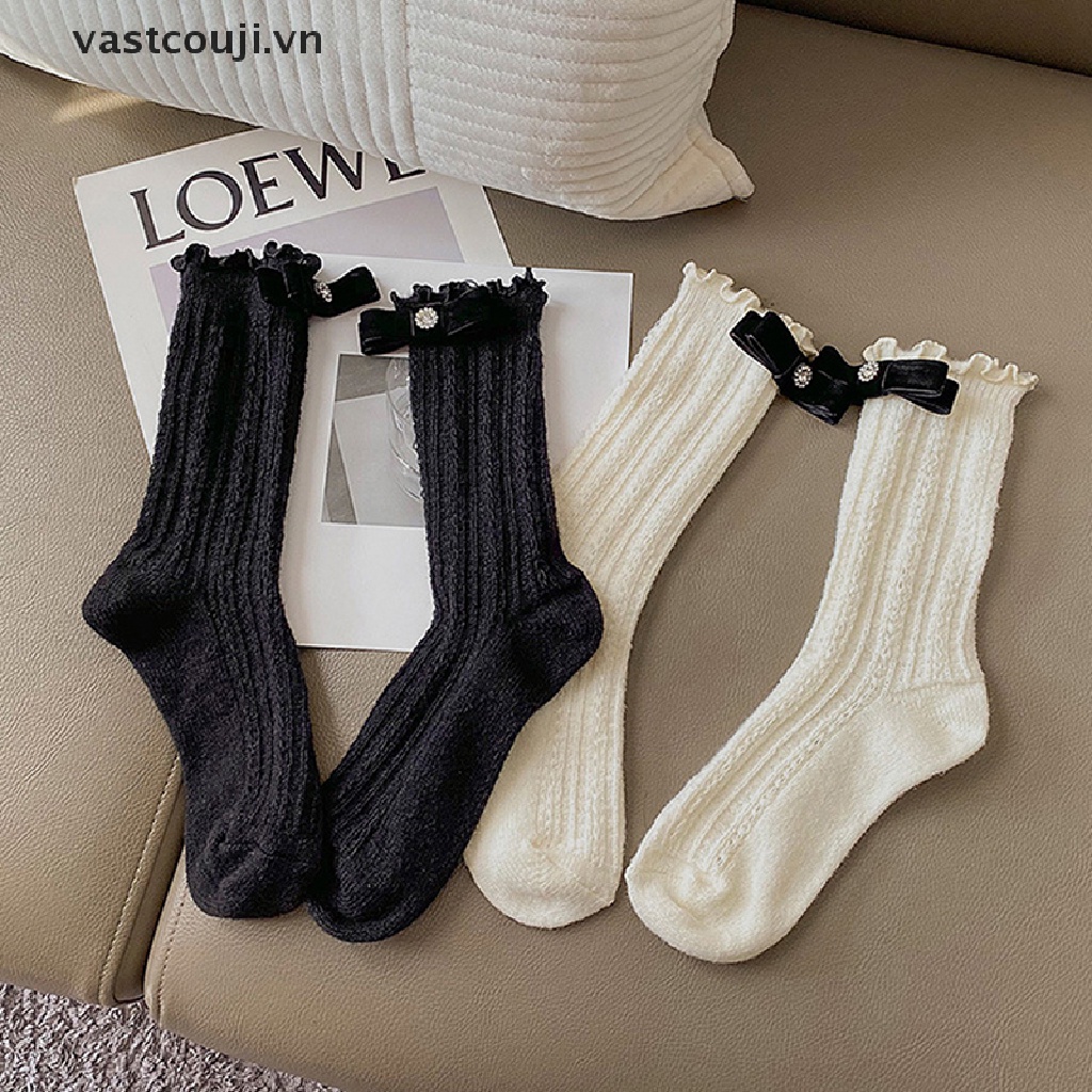 1 Đôi Tất Lưới Cotton Mềm Mại Đính Nơ Thời Trang Xuân Hè Cho Nữ