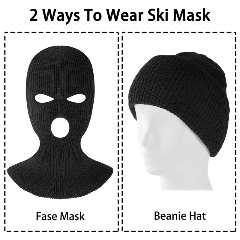 Set 2 Khẩu Trang 3 Lỗ Dệt Kim Che Phủ Toàn Diện Giữ Nhiệt Cho Hoạt Động Thể Thao Ngoài Trời Màu Đen