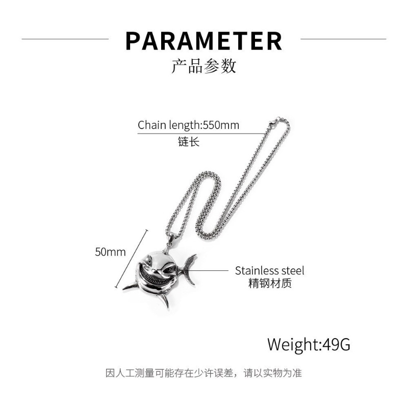 Vòng cổ Thép Titan Không Gỉ Mặt Cá Mập Phong Cách Hip Hop Thời Trang Cho Nam Và Nữ