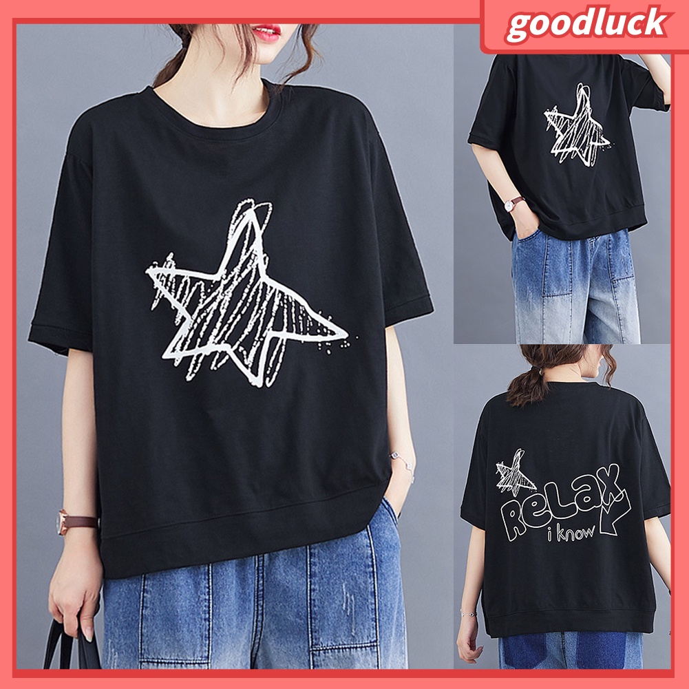 Áo Thun Cotton Tay Ngắn Cổ Tròn In Hình Ngôi Sao Thời Trang Mùa Hè Cho Nữ