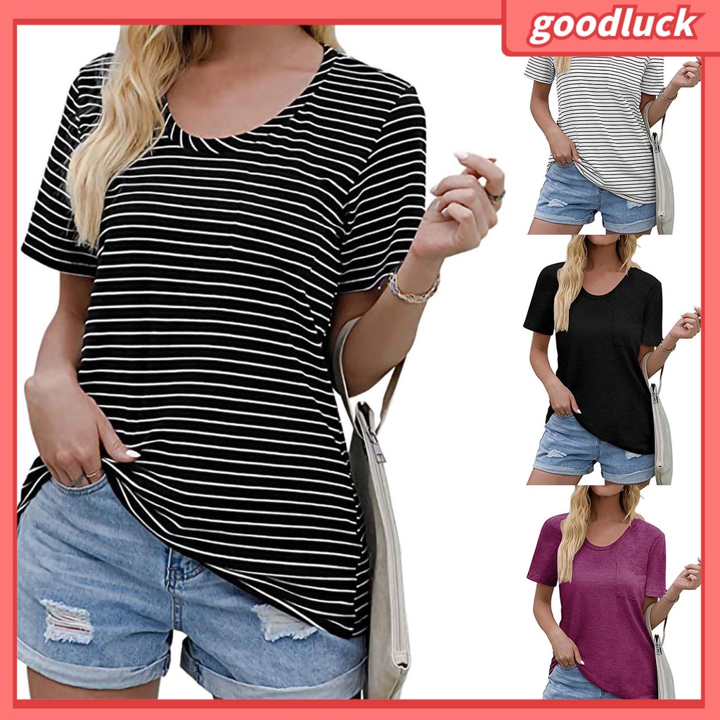 Áo Thun Tay Ngắn Cổ Tròn Màu Trơn Dáng Rộng Phối Túi Thời Trang Đường Phố Cá Tính Cho Nữ