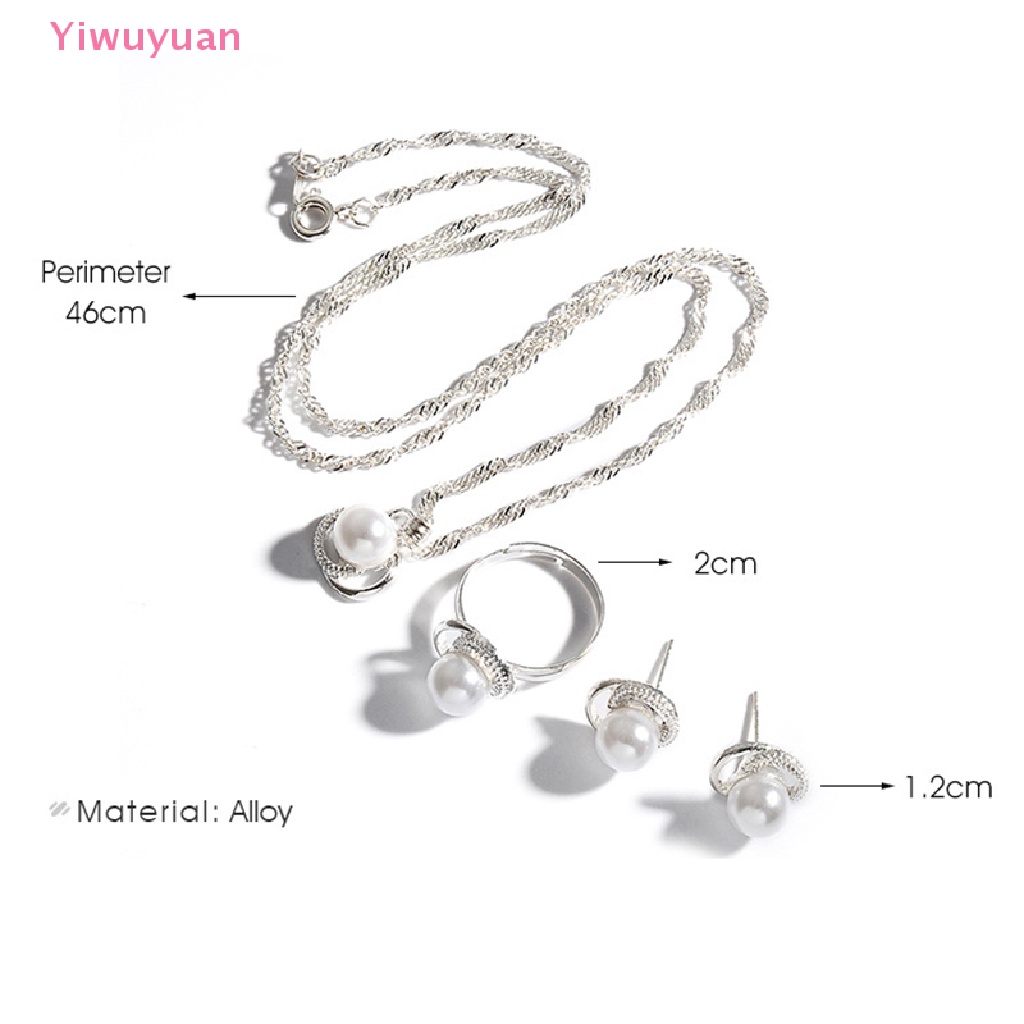 Bộ Vòng cổ + Nhẫn + Bông Tai Mạ Bạc Hình Hoa &amp; Bướm Đính Ngọc Trai Nhân Tạo Cho Nữ