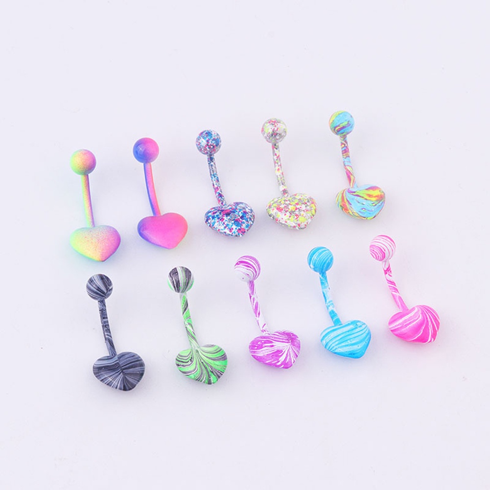 Set 5 / 10 Khuyên Rốn Hình Trái Tim Nhiều Màu Sắc