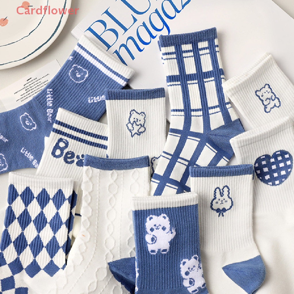 < Cardflower > Vớ Trượt Ván In Họa Tiết Sọc Caro / Gấu Hoạt Hình Vui Nhộn Phong Cách Harajuku Thời Trang Dành Cho Bạn Nữ Mới