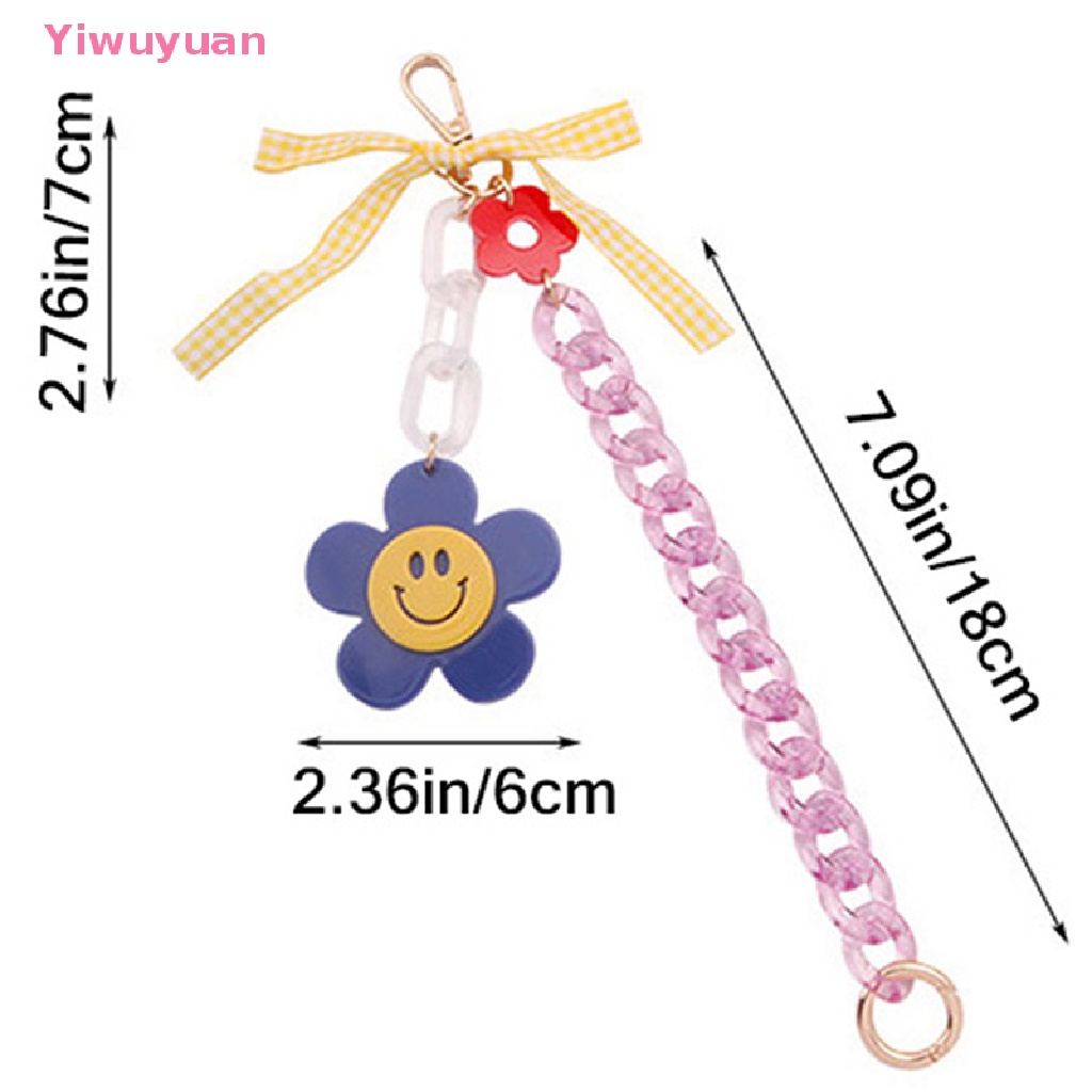 < Yiwuyuan > Móc Khóa Hình Hoa Hướng Dương Mặt Cười Bằng Acrylic Có Dây Ruy Băng Thắt Nơ Kẻ Sọc