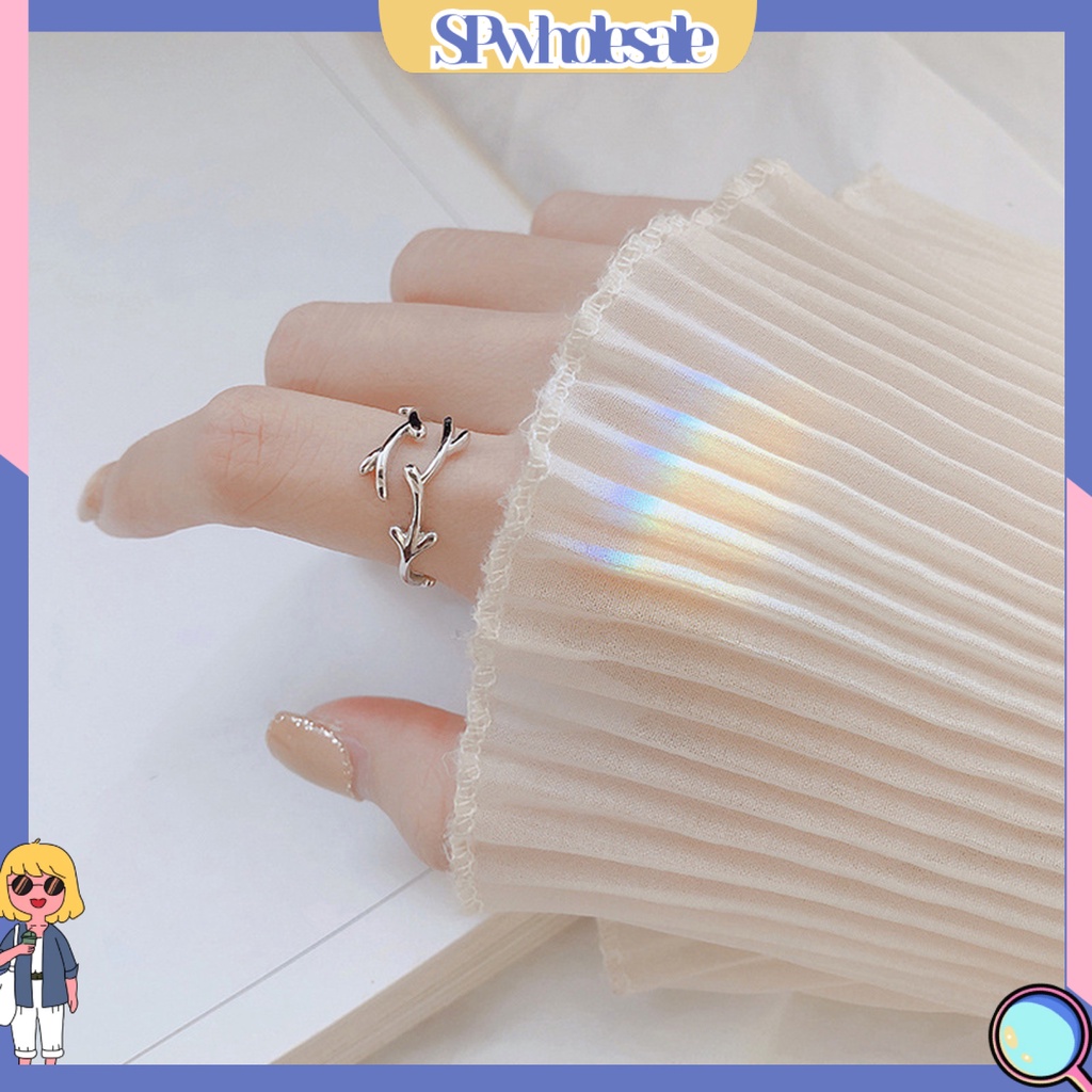 <SPwholesale> Nhẫn Hở Mạ Điện Hình Học Sừng Hươu Lá Cây Đơn Giản Quyến Rũ Trang Sức Chống Mài Mòn Có Thể Điều Chỉnh