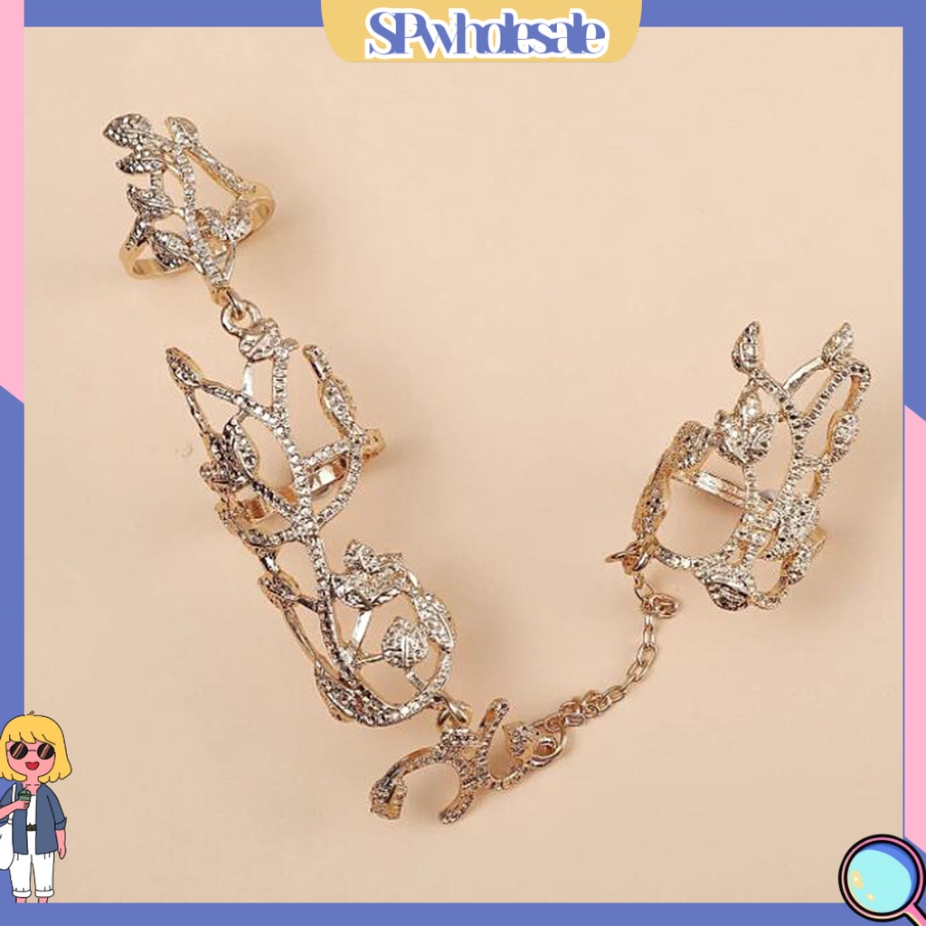 <SPwholesale> Nhẫn Chuỗi Xích Chống Dị Ứng Chống Oxy Hóa Trang Sức Hình Hoa Đính Kim Cương Giả Retro Thích Hợp Làm Quà Tặ