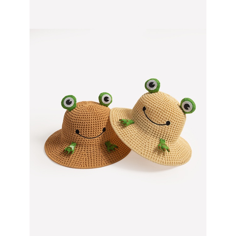 Nón Bucket Dệt Kim Chống Nắng In Hình Ếch Dễ Thương Thời Trang Mùa Hè Cho Bé Trai