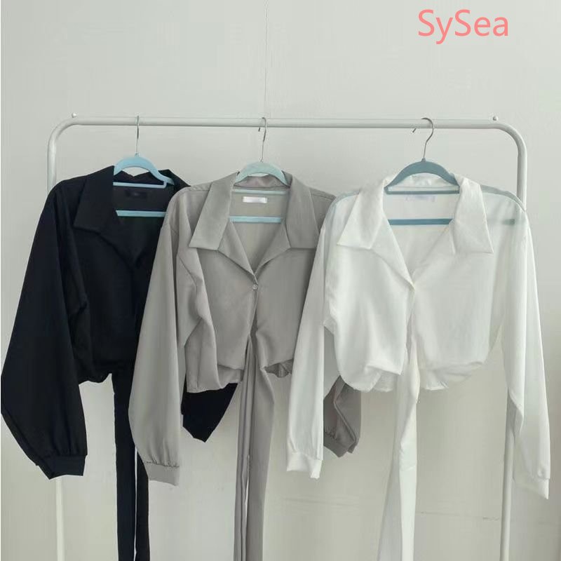 Áo Croptop Dài Tay Phối Nơ Xinh Xắn Dành Cho Nữ