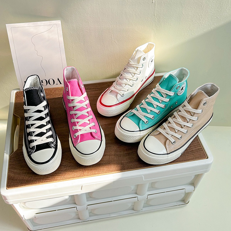 Hàng Có Sẵn Giày Thể Thao Cao Cổ Bằng Vải Bạt Siêu Nhẹ Thoáng Khí Chống Trượt Thời Trang Hàn Quốc Giản Dị